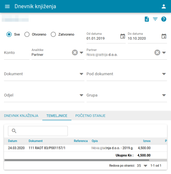 Kartica ~TEMELJNICE~ U Dnevniku knjiženja